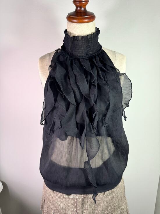Wet Seal Tops - Vintage Y2K Wet Seal Black Ruffle Halter Top Size M